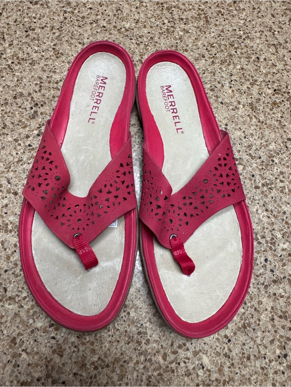 Merrell Raspberry in Women's Pink Laser-Cut Toe-Post Sandals